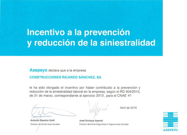 Incentivo a la prevención y reducción de la siniestralidad